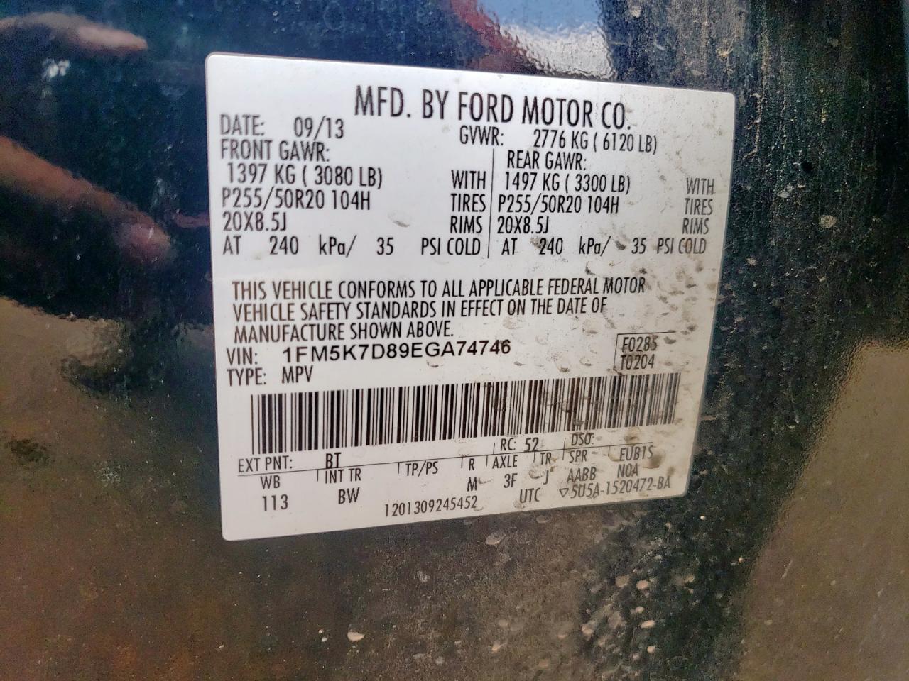 2014 Ford Explorer Xlt VIN: 1FM5K7D89EGA74746 Lot: 70871895