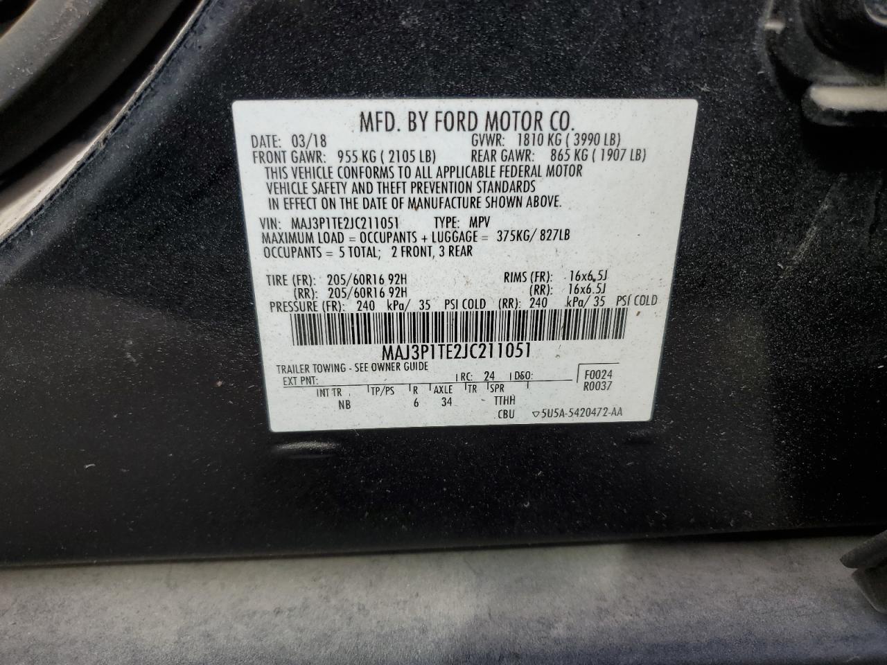 2018 Ford Ecosport Se VIN: MAJ3P1TE2JC211051 Lot: 68051845