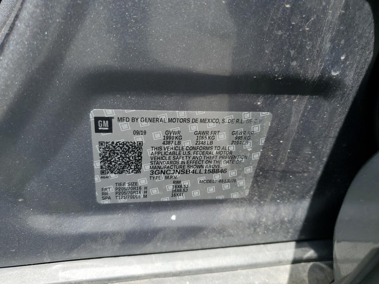 2020 Chevrolet Trax Ls VIN: 3GNCJNSB4LL158846 Lot: 90359215