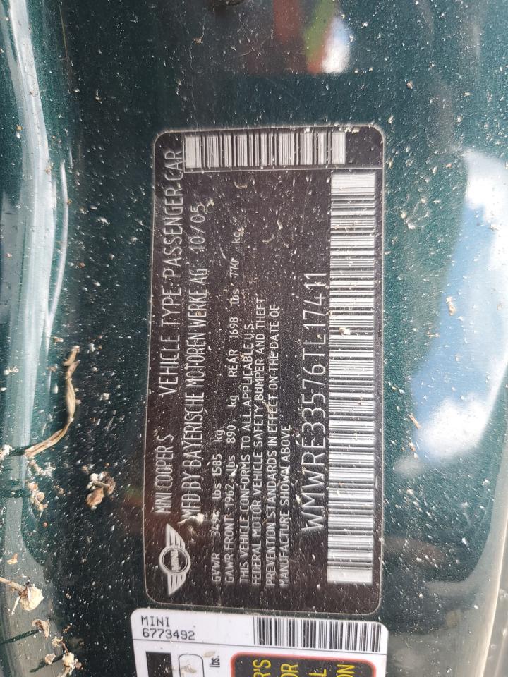 2006 Mini Cooper S VIN: WMWRE33576TL17411 Lot: 70922505