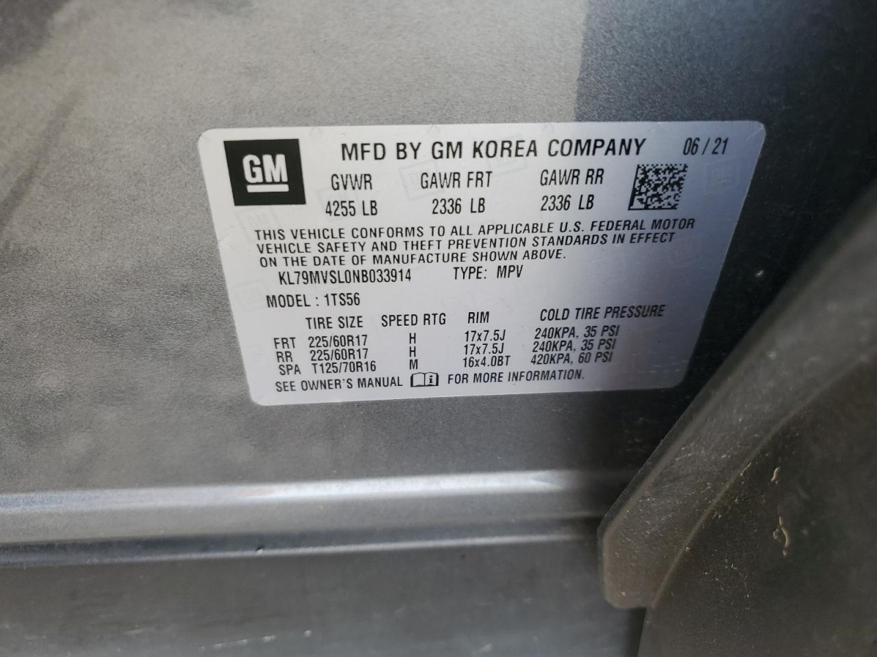 2022 Chevrolet Trailblazer Activ VIN: KL79MVSL0NB033914 Lot: 70684925