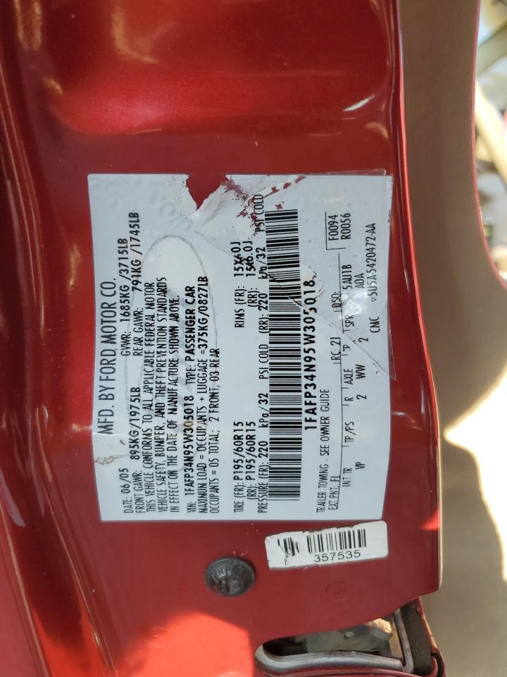 2005 Ford Focus Zx4 VIN: 1FAFP34N95W305018 Lot: 70080775