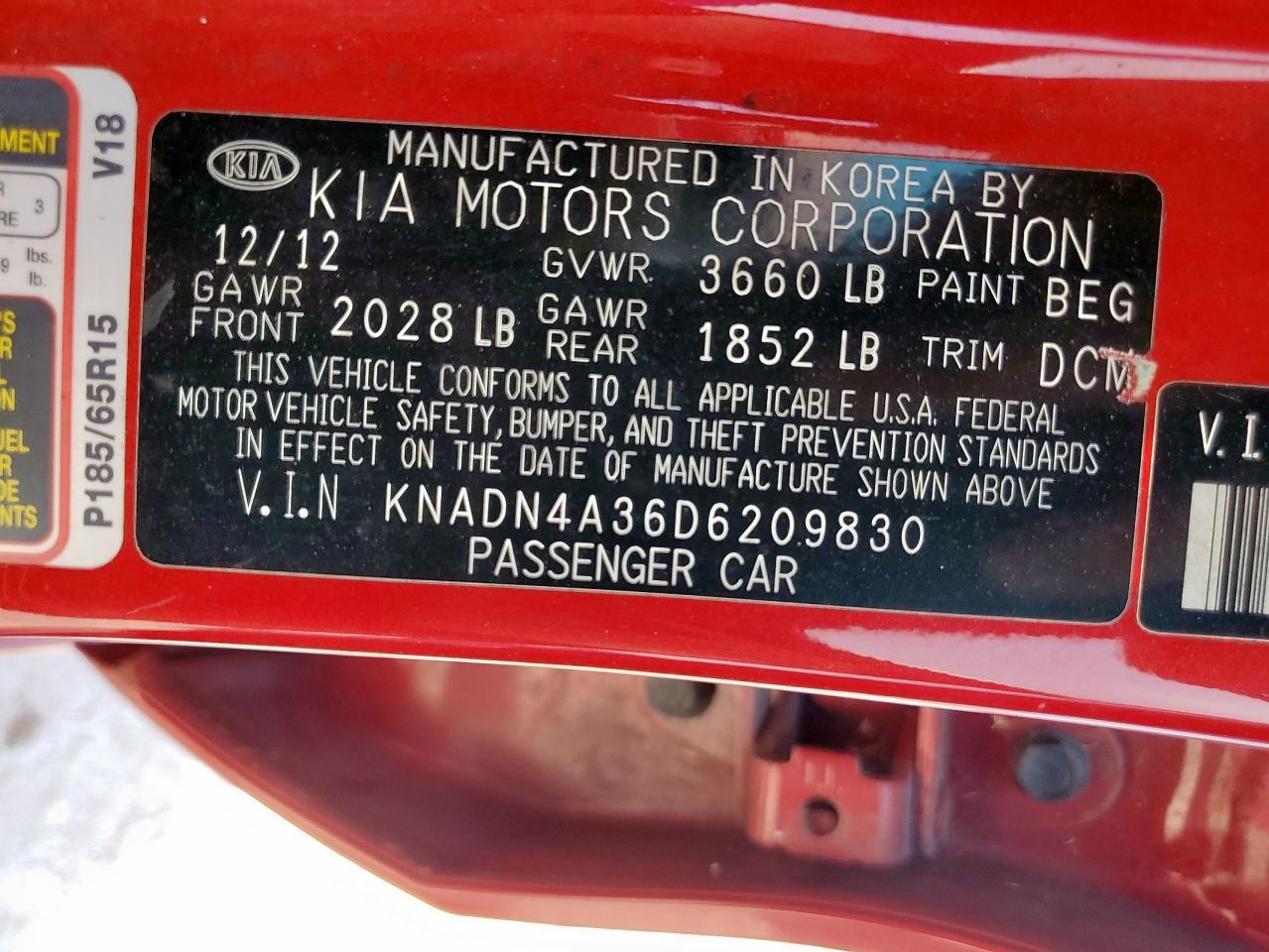 2013 Kia Rio Ex VIN: KNADN4A36D6209830 Lot: 68385645