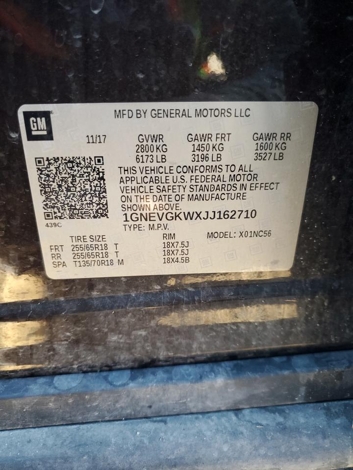 2018 Chevrolet Traverse Lt VIN: 1GNEVGKWXJJ162710 Lot: 70470355
