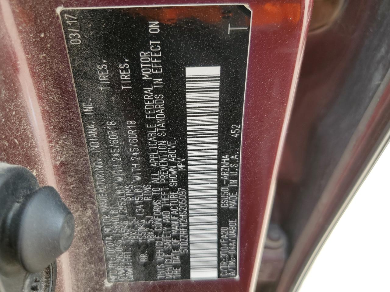 2017 Toyota Highlander Le VIN: 5TDZZRFH2HS205097 Lot: 68125335