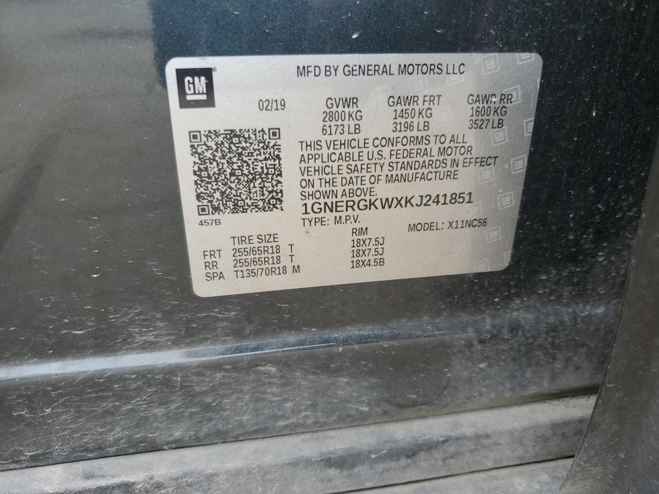 2019 Chevrolet Traverse Lt VIN: 1GNERGKWXKJ241851 Lot: 70667045