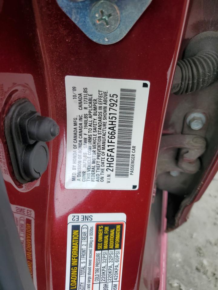 2010 Honda Civic Lx-S VIN: 2HGFA1F66AH517925 Lot: 68184225