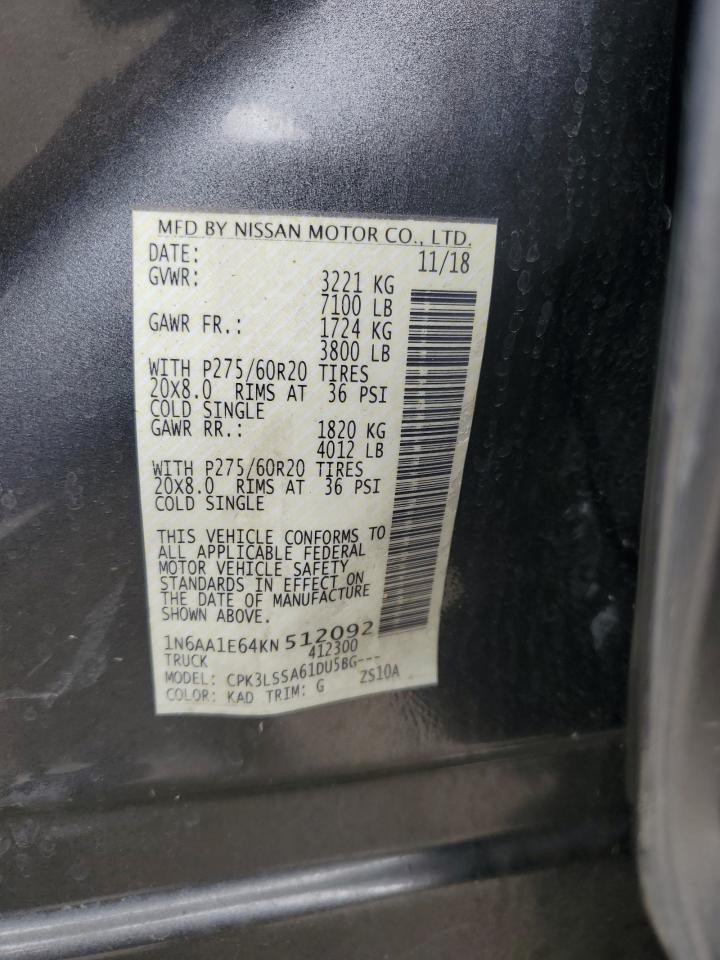 2019 Nissan Titan Platinum Reserve VIN: 1N6AA1E64KN512092 Lot: 70213535