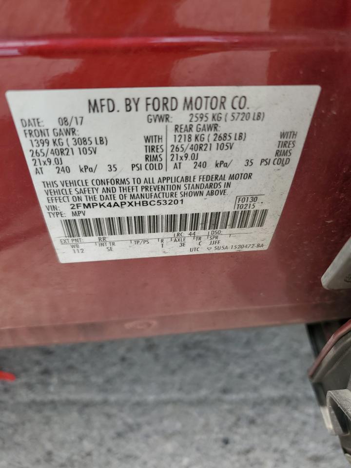 2017 Ford Edge Sport VIN: 2FMPK4APXHBC53201 Lot: 67112645