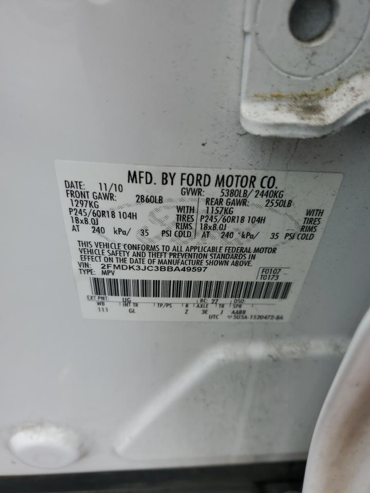 2011 Ford Edge Sel VIN: 2FMDK3JC3BBA49597 Lot: 68080785