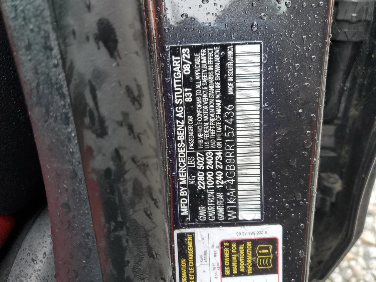 2024 Mercedes-Benz C 300 VIN: W1KAF4GB8RR157436 Lot: 66938355