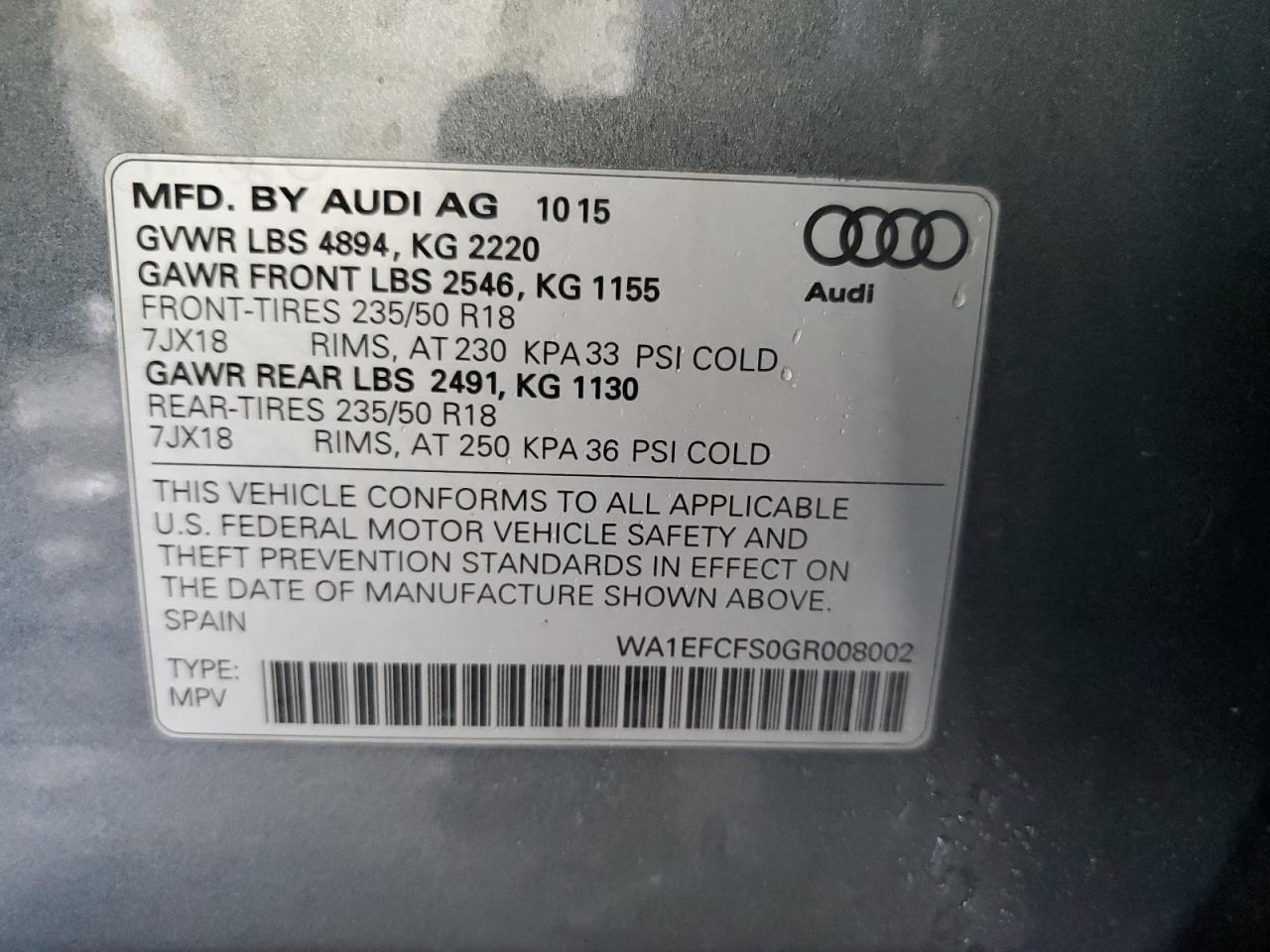 2016 Audi Q3 Premium Plus VIN: WA1EFCFS0GR008002 Lot: 68633705