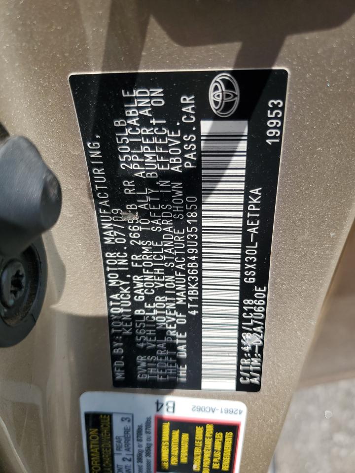 2009 Toyota Avalon Xl VIN: 4T1BK36B49U351850 Lot: 68773165
