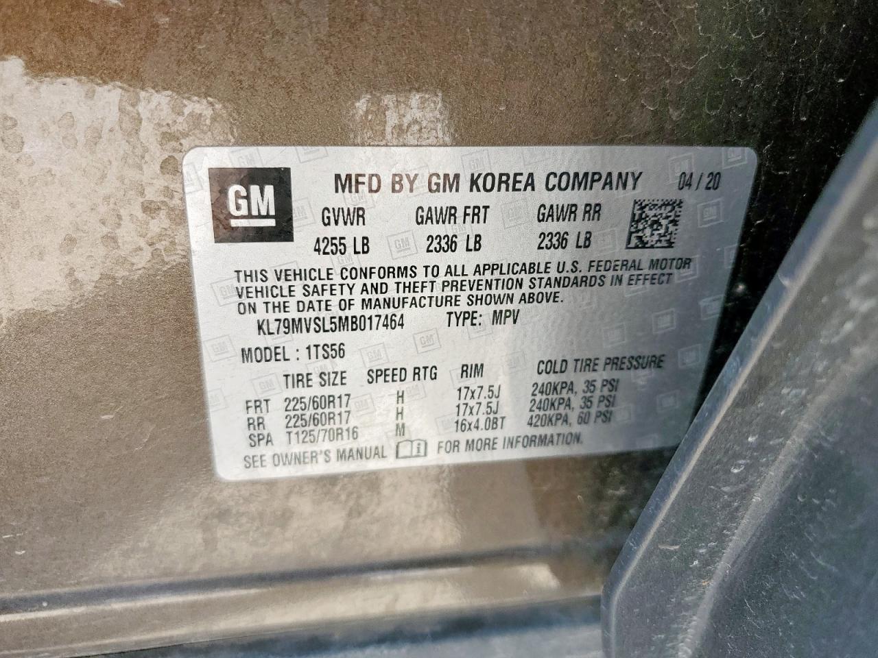 2021 Chevrolet Trailblazer Activ VIN: KL79MVSL5MB017464 Lot: 68239995