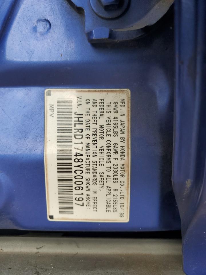 2000 Honda Cr-V Lx VIN: JHLRD1748YC006197 Lot: 68016245