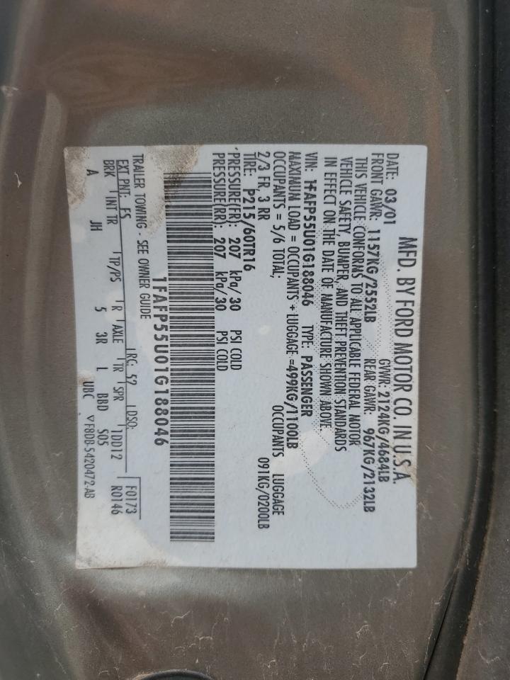 2001 Ford Taurus Ses VIN: 1FAFP55U01G188046 Lot: 68546975