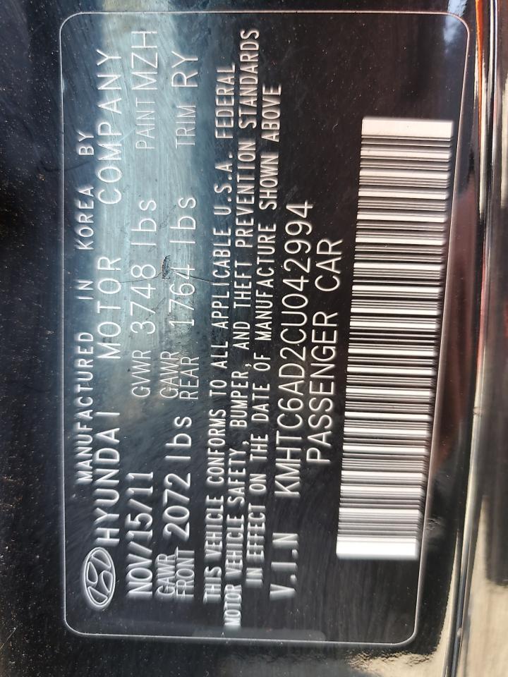 2012 Hyundai Veloster VIN: KMHTC6AD2CU042994 Lot: 67907775
