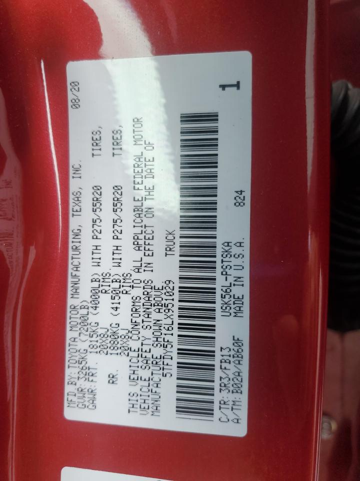 2020 Toyota Tundra Crewmax Sr5 VIN: 5TFDY5F16LX951029 Lot: 70746655