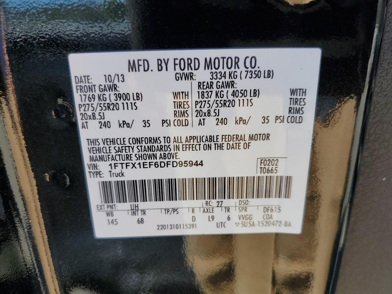 2013 Ford F150 Super Cab VIN: 1FTFX1EF6DFD95944 Lot: 69693665