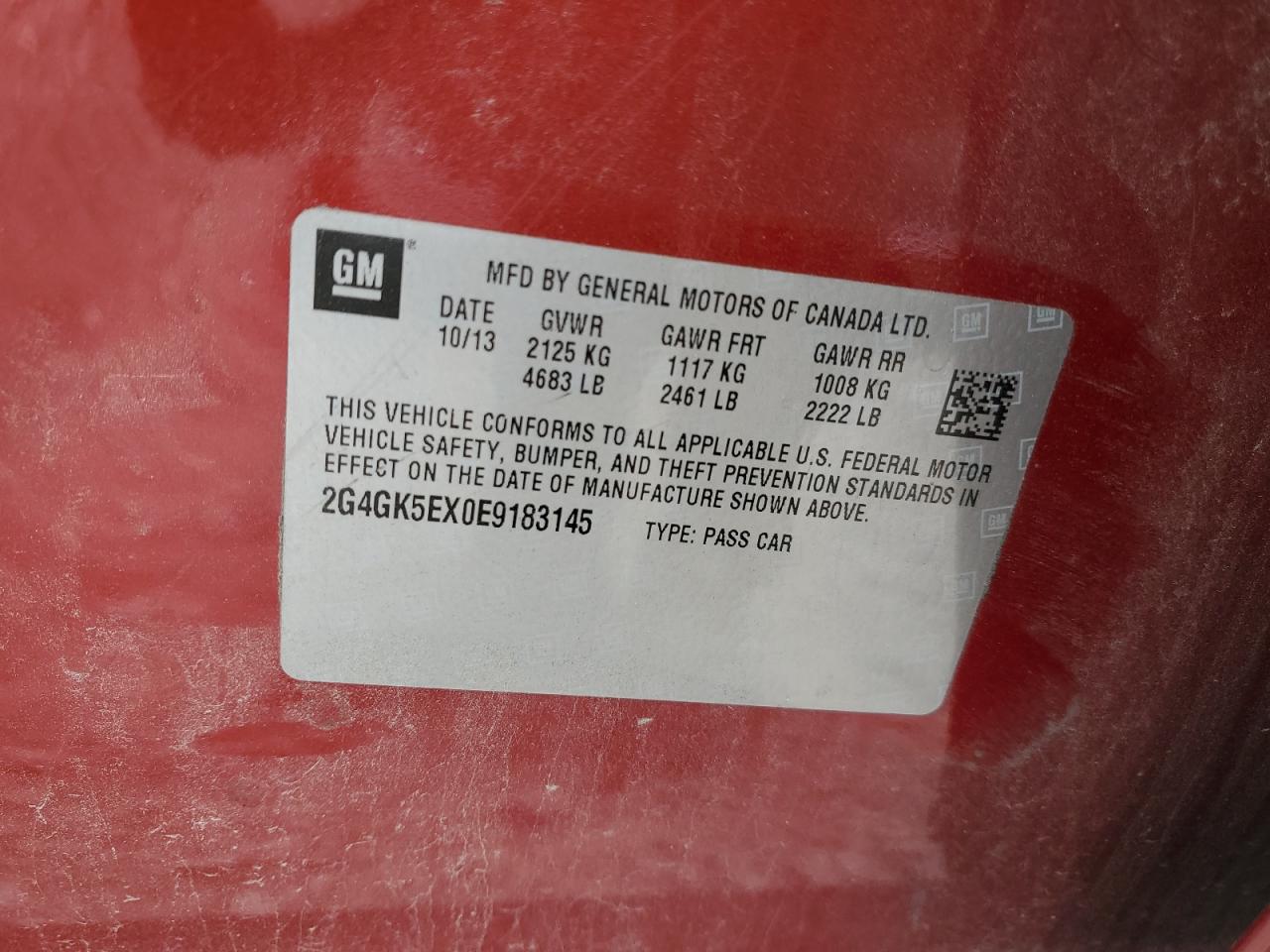 2014 Buick Regal VIN: 2G4GK5EX0E9183145 Lot: 67131975