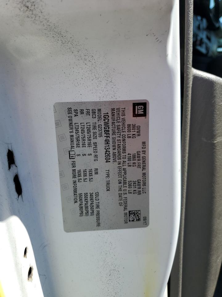 2017 Chevrolet Express G2500 VIN: 1GCWGBFF4H1342604 Lot: 69942675