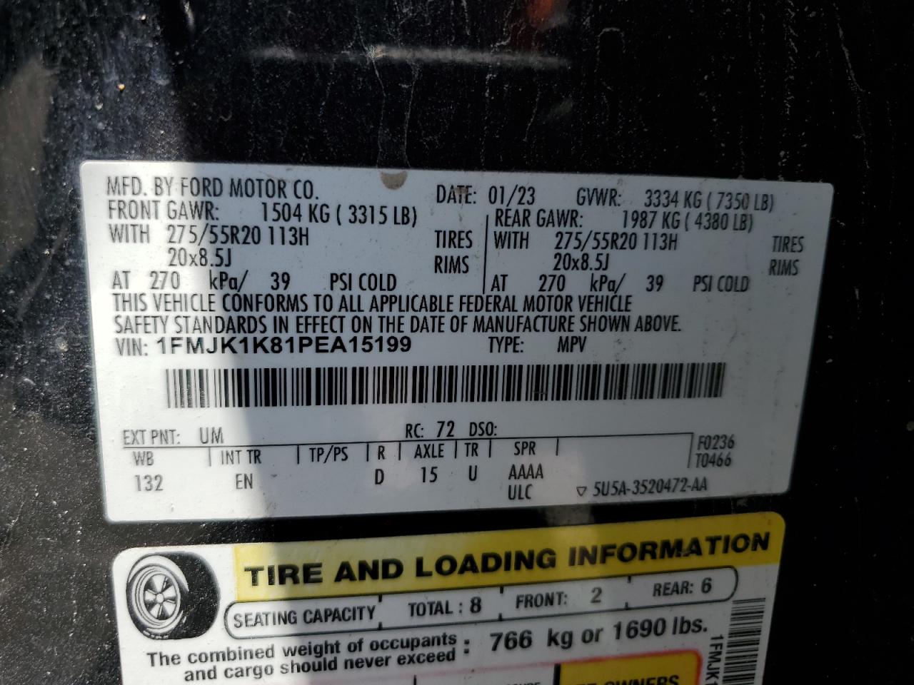 2023 Ford Expedition Max Limited VIN: 1FMJK1K81PEA15199 Lot: 69313445