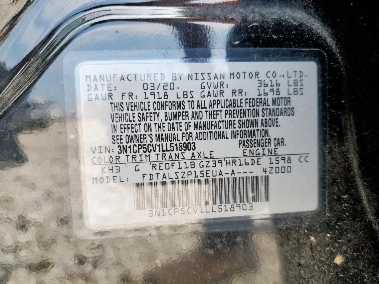 3N1CP5CV1LL518903 2020 Nissan Kicks Sv