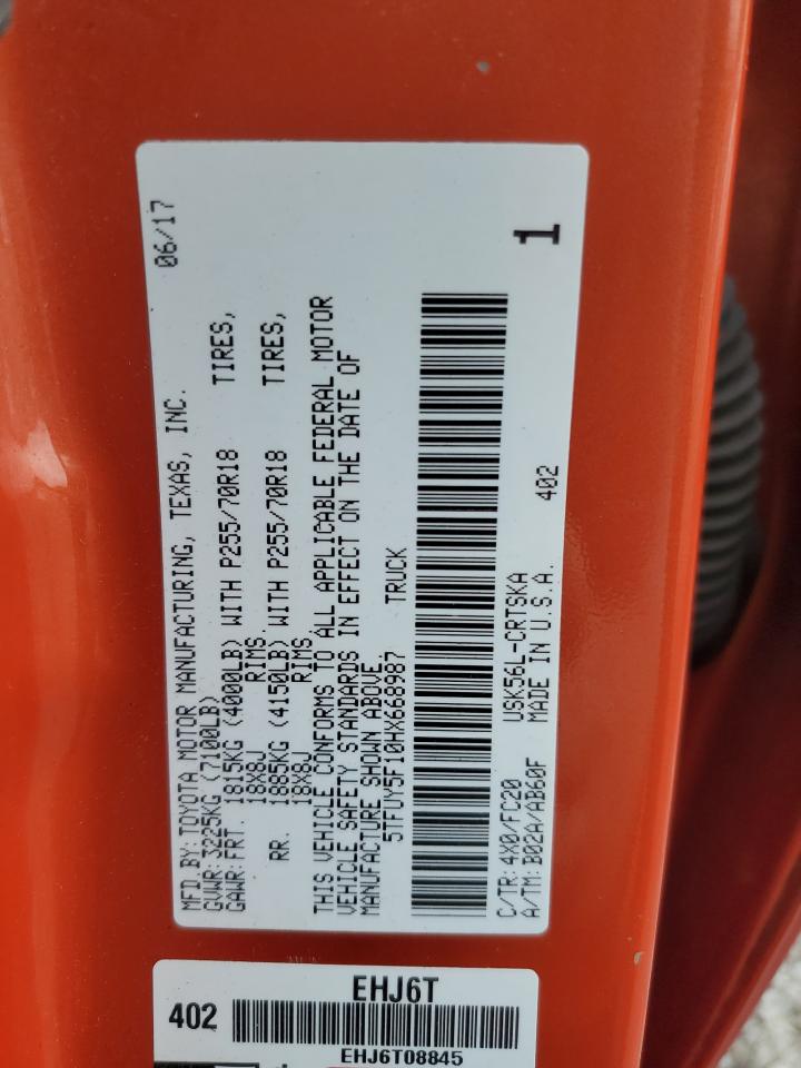 2017 Toyota Tundra Double Cab Sr VIN: 5TFUY5F10HX668987 Lot: 68684875