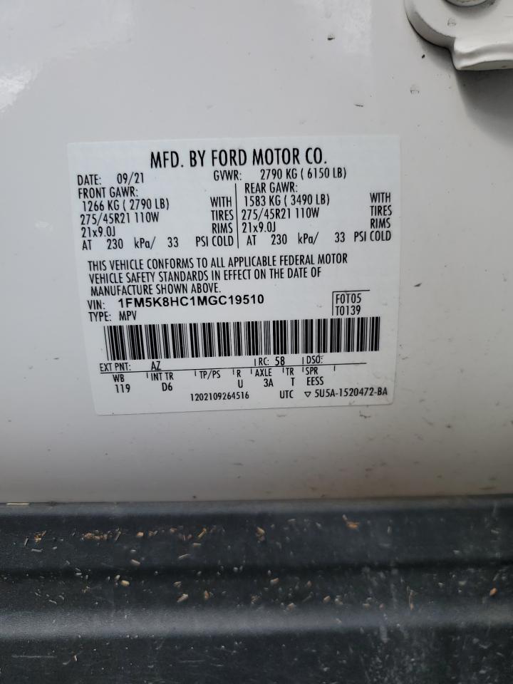 2021 Ford Explorer Platinum VIN: 1FM5K8HC1MGC19510 Lot: 68000115