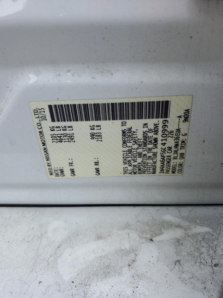 2016 Nissan Maxima 3.5S VIN: 1N4AA6AP5GC410999 Lot: 69249815