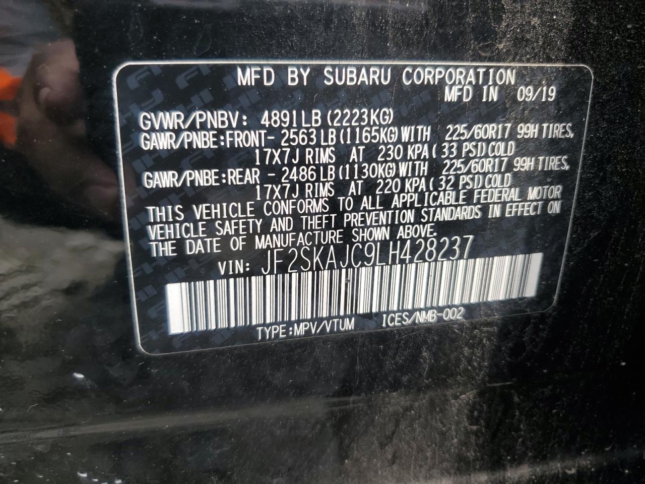 2020 Subaru Forester Premium VIN: JF2SKAJC9LH428237 Lot: 69749145