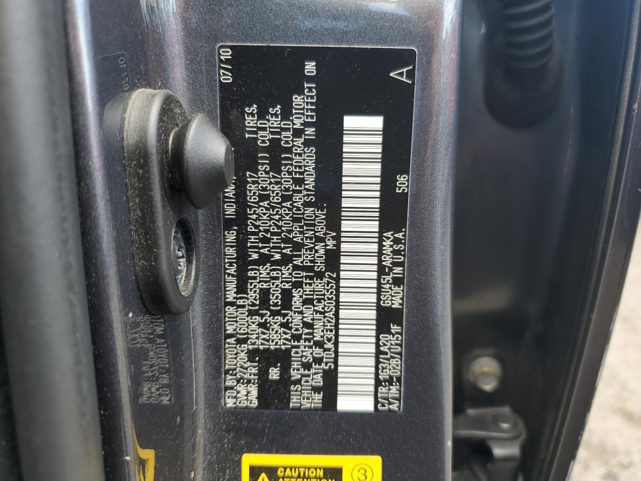 2010 Toyota Highlander Se VIN: 5TDJK3EH2AS035572 Lot: 70345585