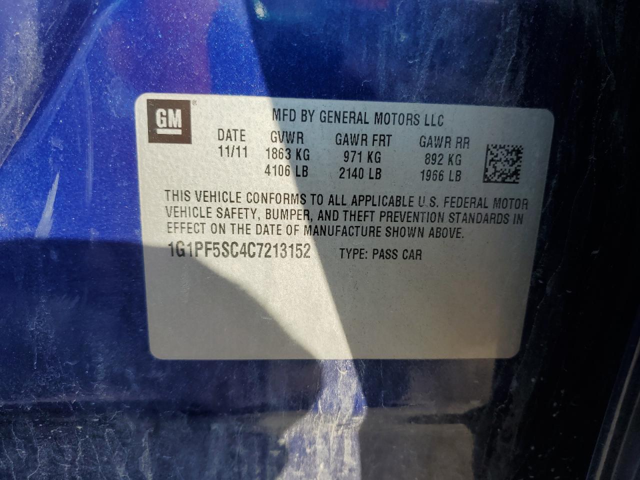 2012 Chevrolet Cruze Lt VIN: 1G1PF5SC4C7213152 Lot: 68771965