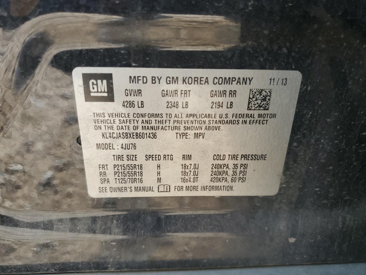 2014 Buick Encore VIN: KL4CJASBXEB601436 Lot: 70000675