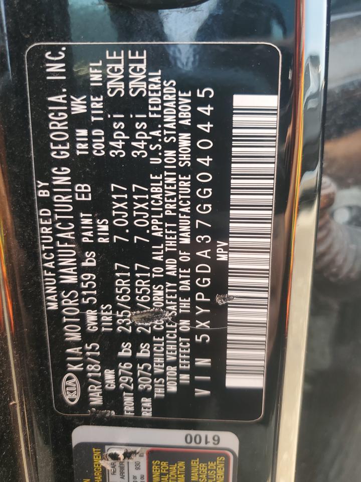 2016 Kia Sorento Lx VIN: 5XYPGDA37GG040445 Lot: 67947535