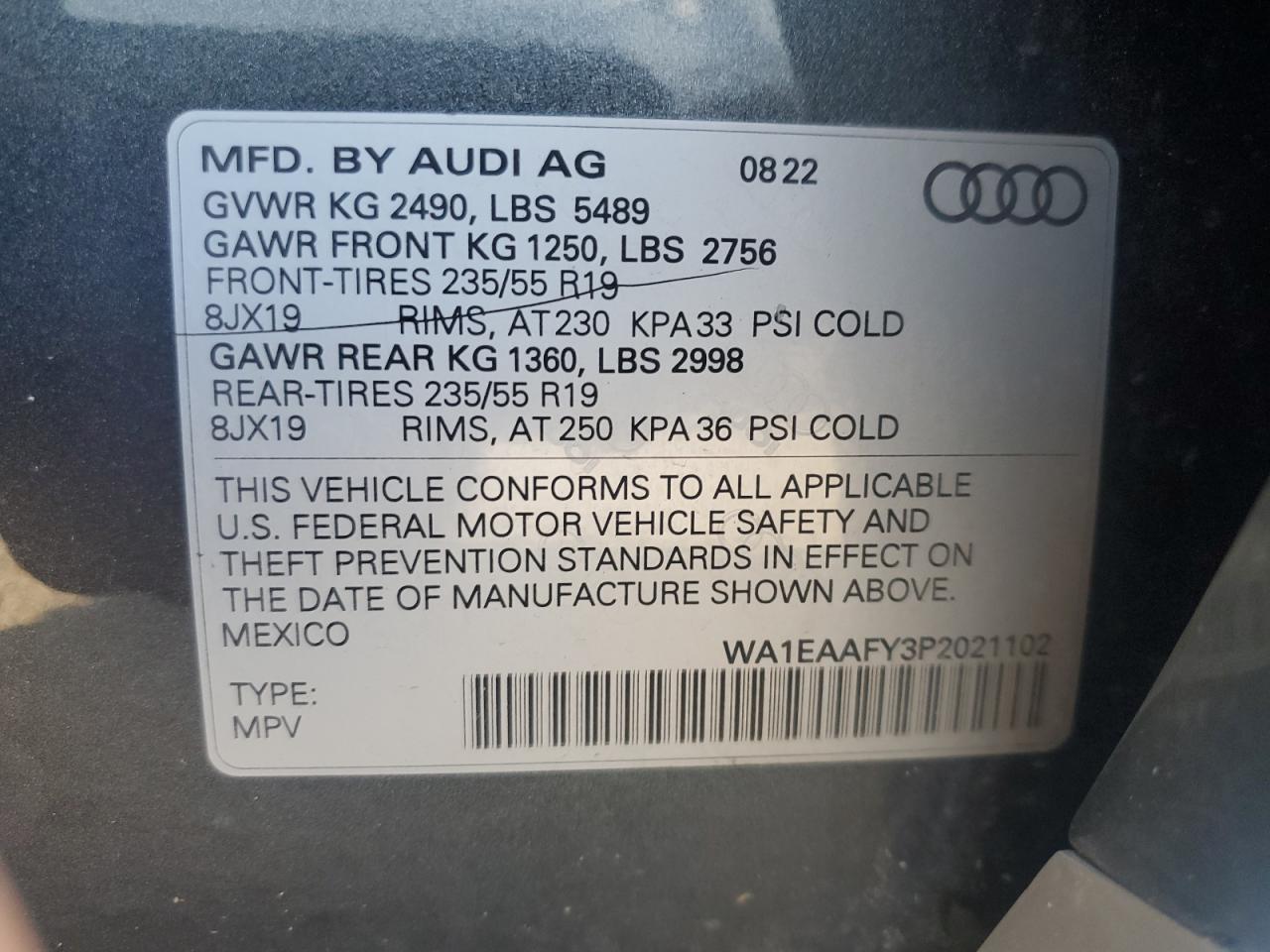 2023 Audi Q5 Premium Plus 45 VIN: WA1EAAFY3P2021102 Lot: 67753255