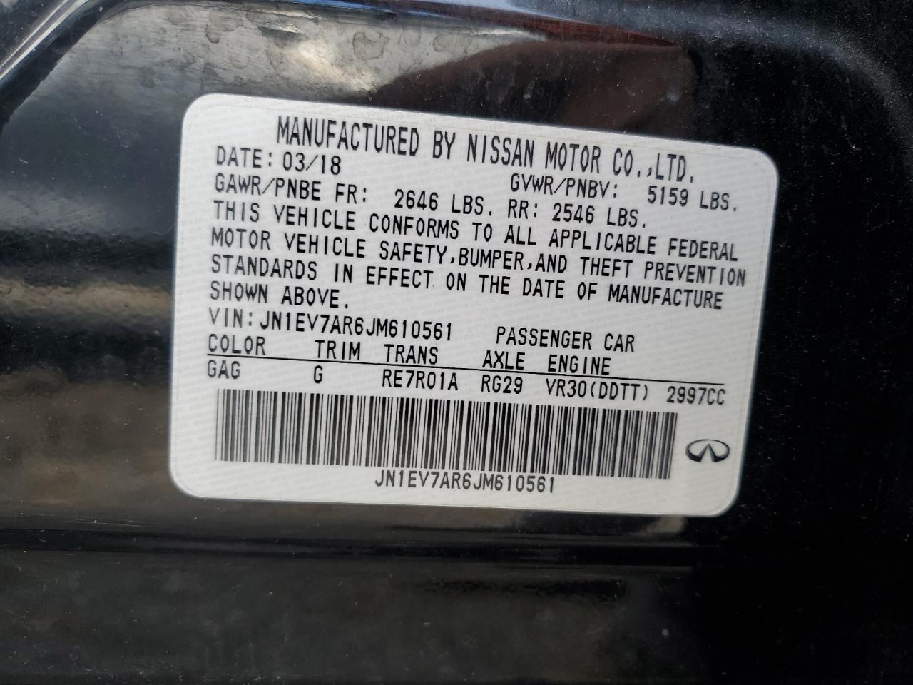 2018 Infiniti Q50 Luxe VIN: JN1EV7AR6JM610561 Lot: 70452705