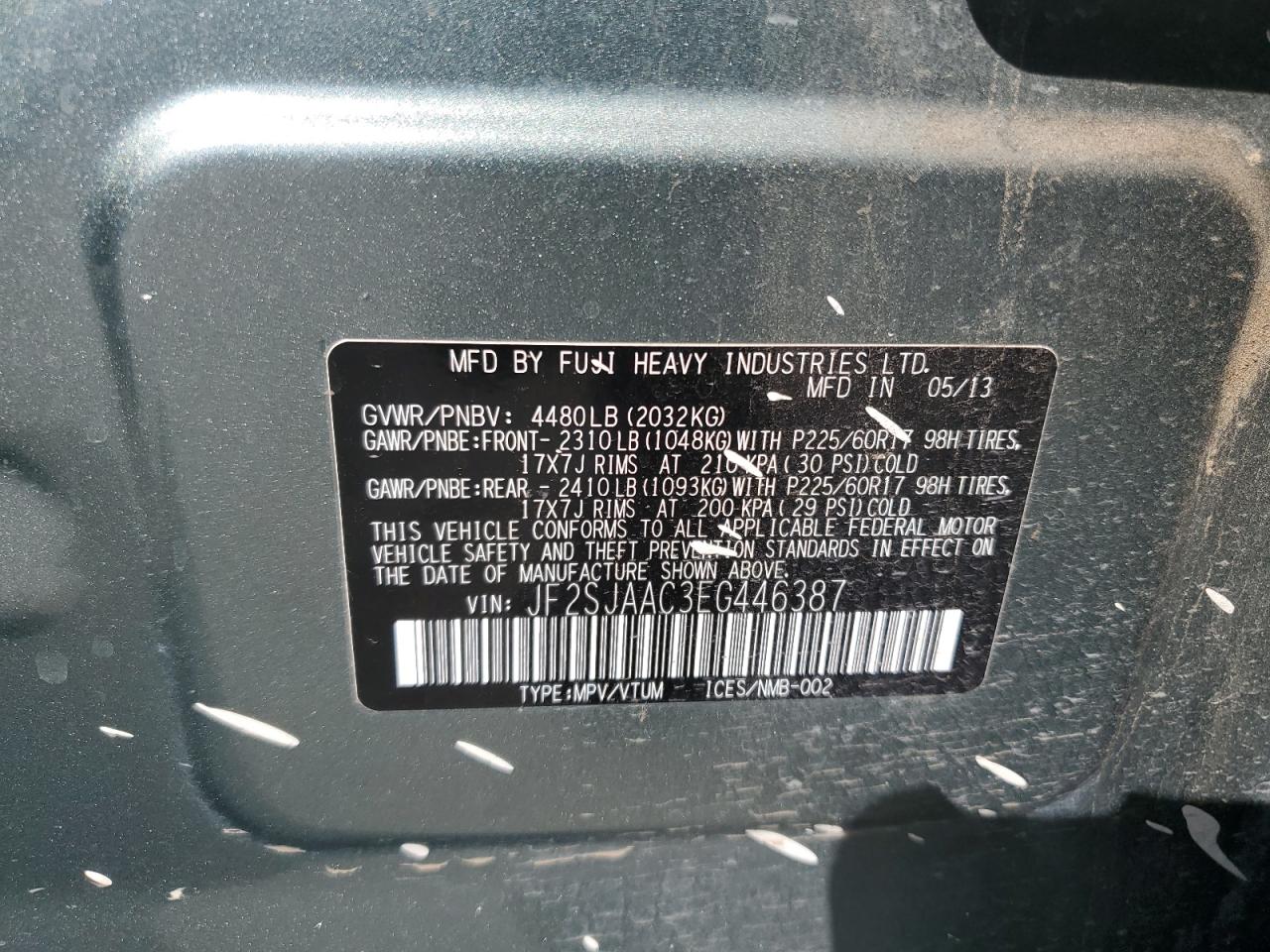 2014 Subaru Forester 2.5I VIN: JF2SJAAC3EG446387 Lot: 68283955