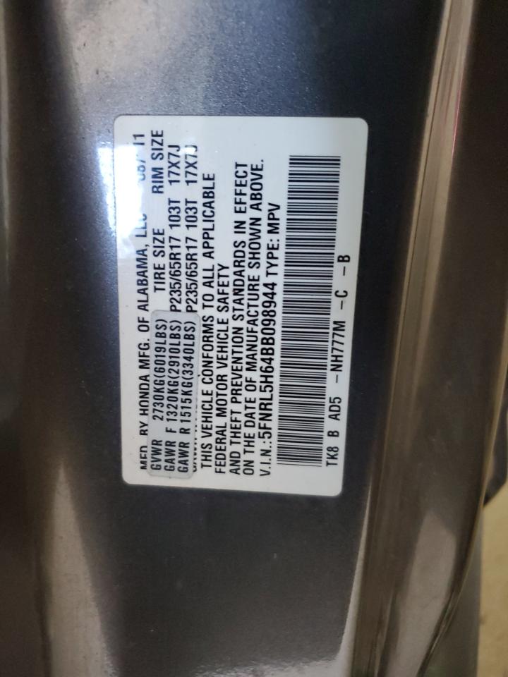 2011 Honda Odyssey Exl VIN: 5FNRL5H64BB098944 Lot: 69950095