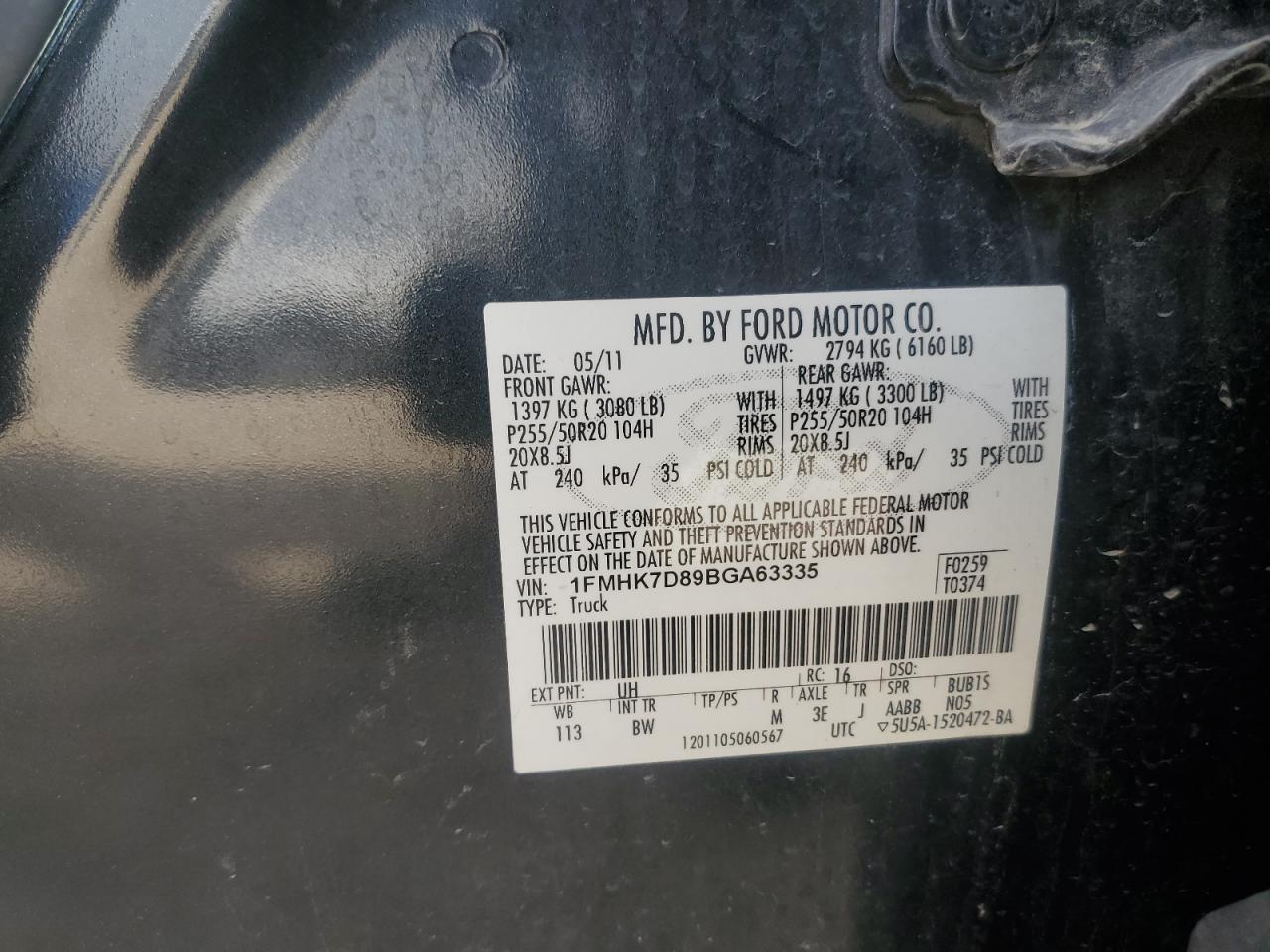 2011 Ford Explorer Xlt VIN: 1FMHK7D89BGA63335 Lot: 70497705