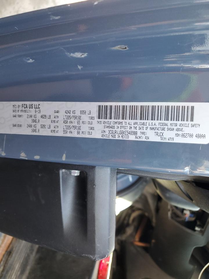 2019 Ram Promaster 3500 3500 High VIN: 3C6URVJG6KE548988 Lot: 69237565