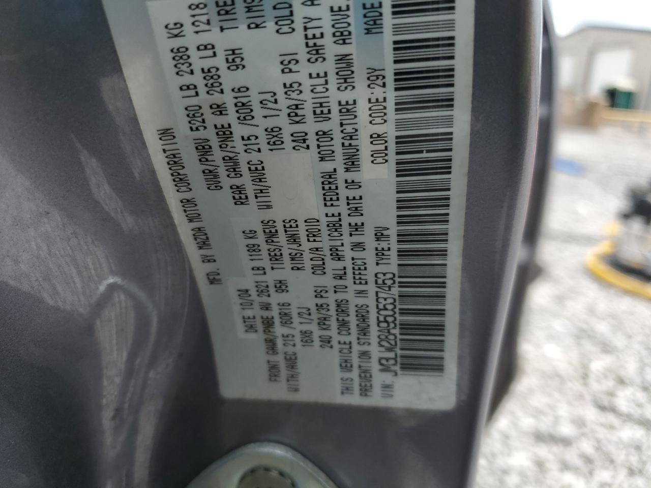 2005 Mazda Mpv Wagon VIN: JM3LW28A950537453 Lot: 68719105