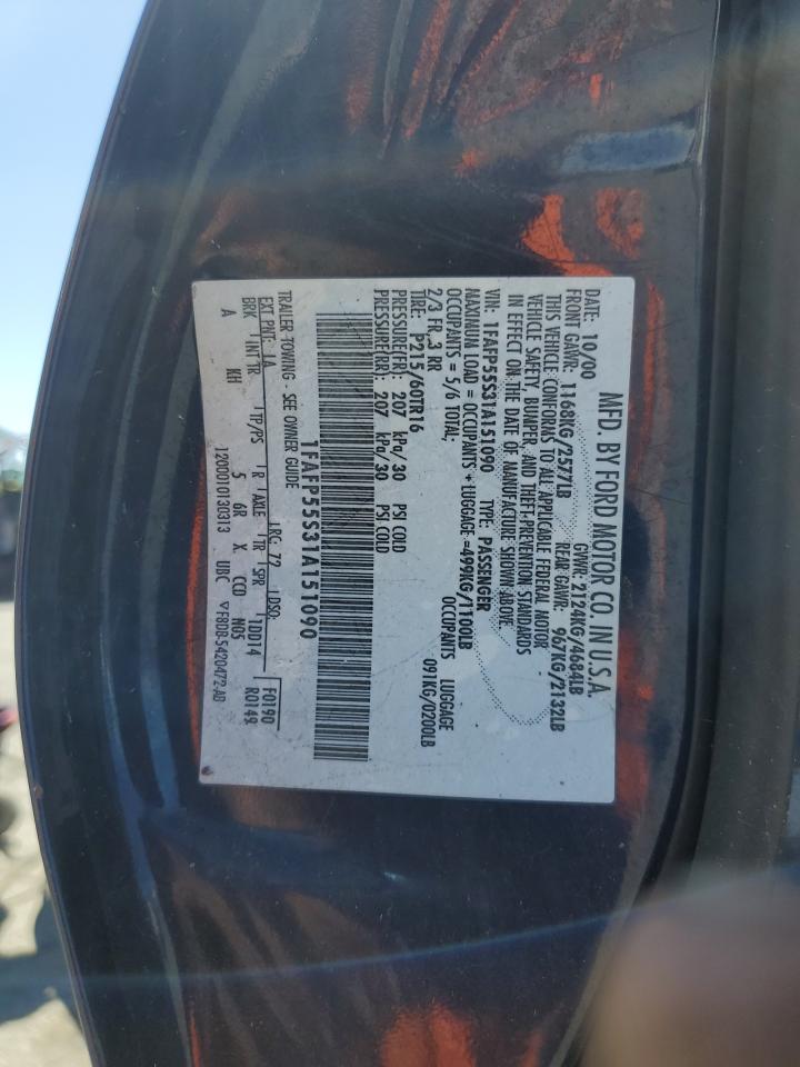 2001 Ford Taurus Ses VIN: 1FAFP55S31A151090 Lot: 67869605