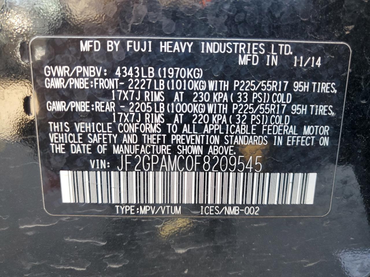 2015 Subaru Xv Crosstrek 2.0 Limited VIN: JF2GPAMC0F8209545 Lot: 68505755