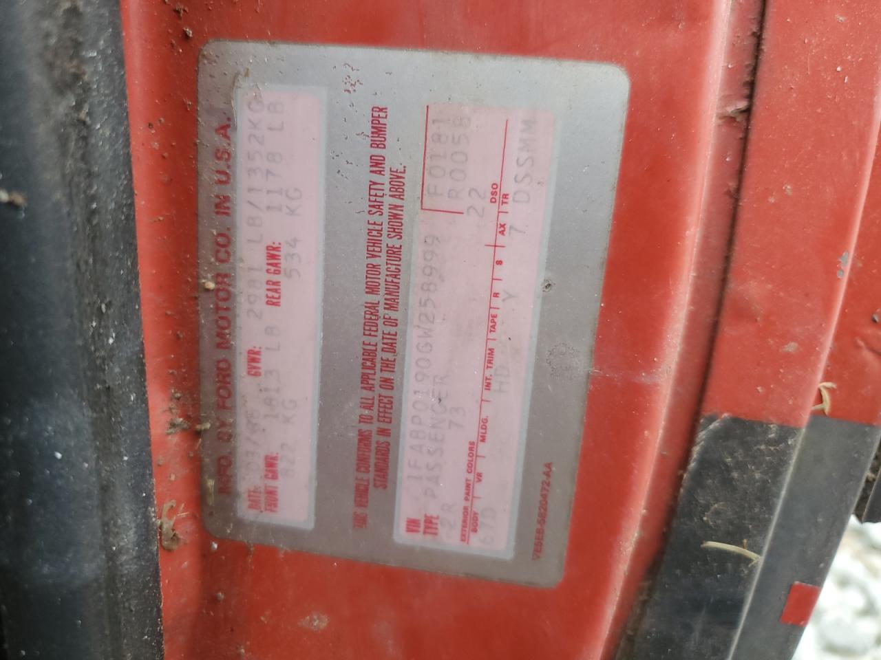 1986 Ford Escort Exp VIN: 1FABP0190GW258999 Lot: 69467635