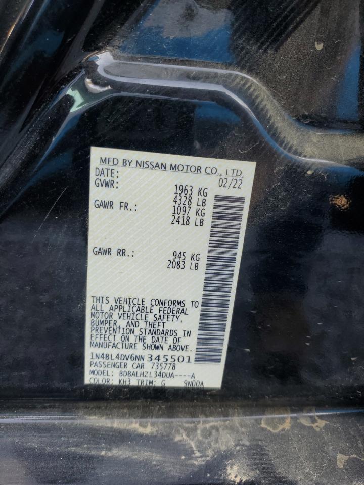 2022 Nissan Altima Sv VIN: 1N4BL4DV6NN345501 Lot: 68292535