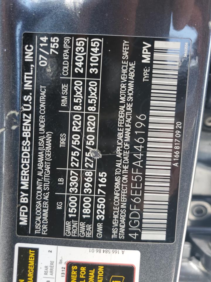 2015 Mercedes-Benz Gl 450 4Matic VIN: 4JGDF6EE5FA446196 Lot: 67589765