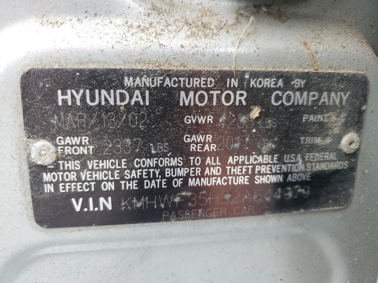 2002 Hyundai Sonata Gls VIN: KMHWF35H32A644979 Lot: 69031885