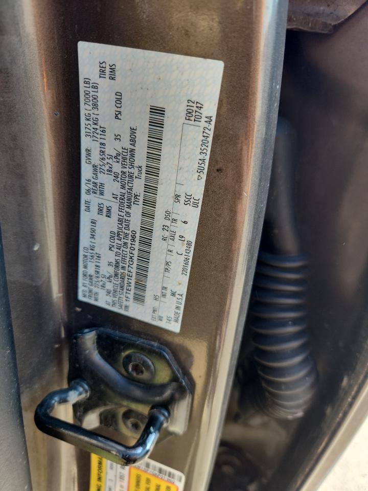 2016 Ford F150 Supercrew VIN: 1FTEW1EF7GKF01960 Lot: 70033045