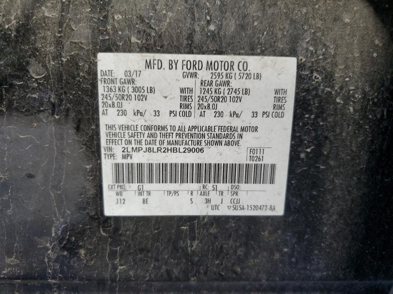 2017 Lincoln Mkx Reserve VIN: 2LMPJ8LR2HBL29006 Lot: 67816505